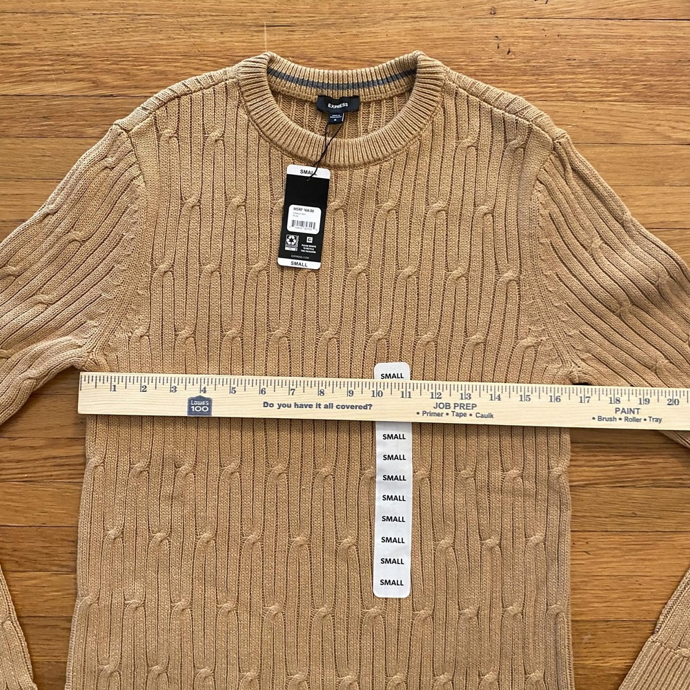 Express Cable Knit Sweater Mens Small Pecan Tan Crewneck Pullover NWT - Picture 8 of 11